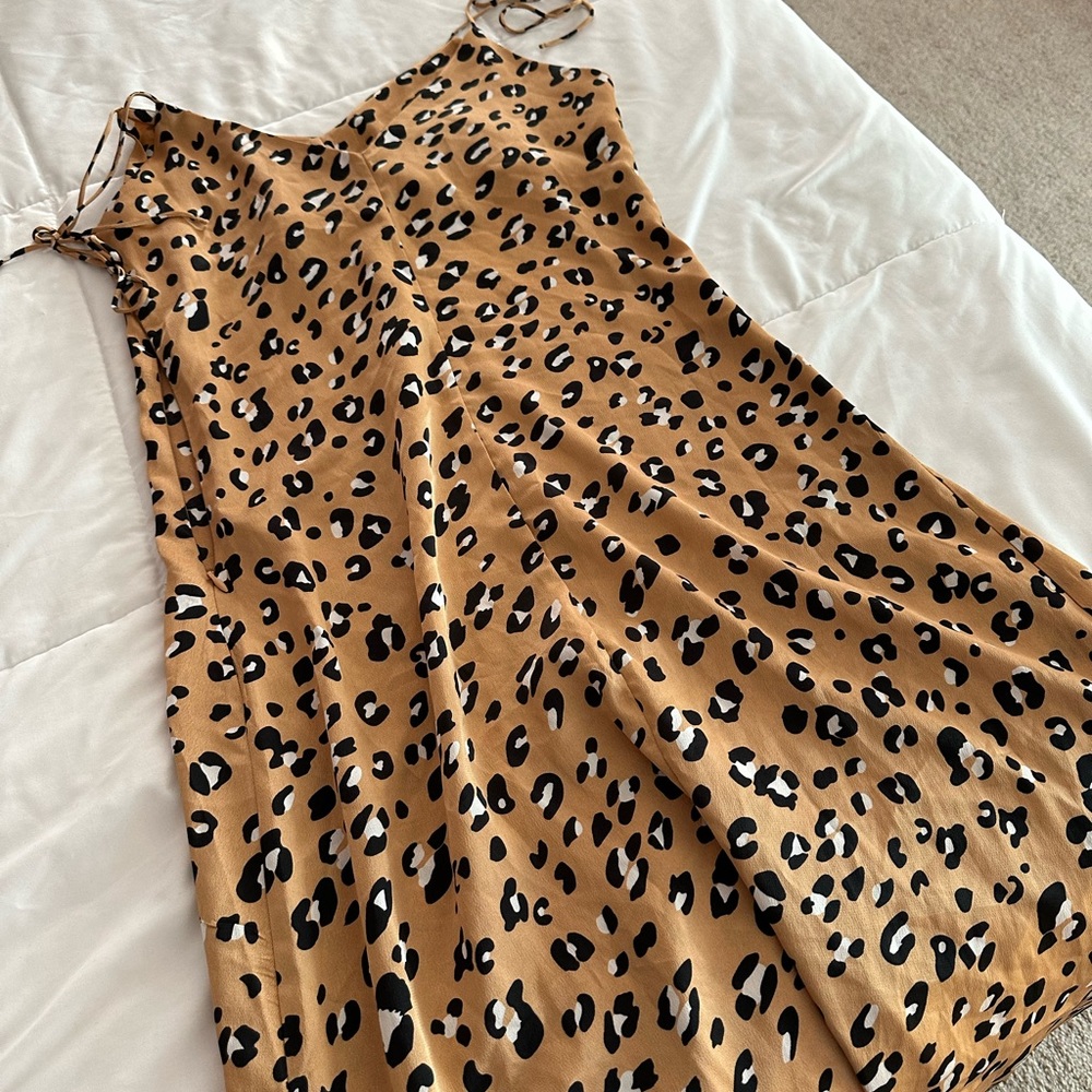 Cheetah Print Adjustable Strap Midi Dress